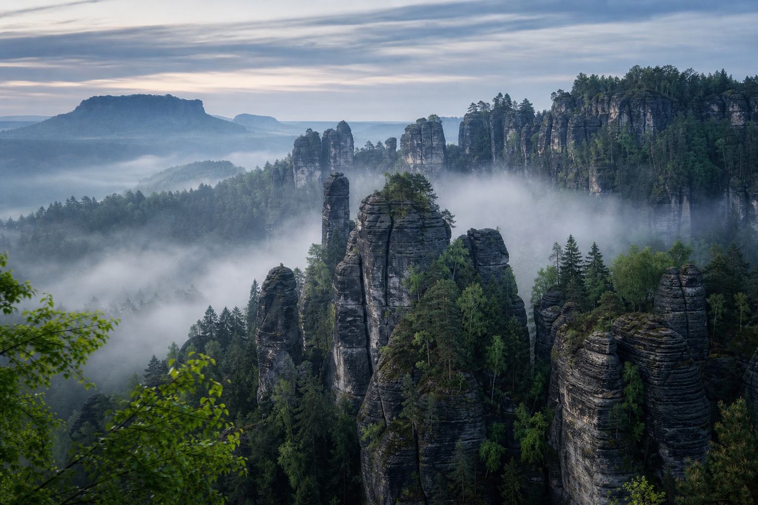 Panorama der Sächsischen Schweiz mit Sandsteintürmen
